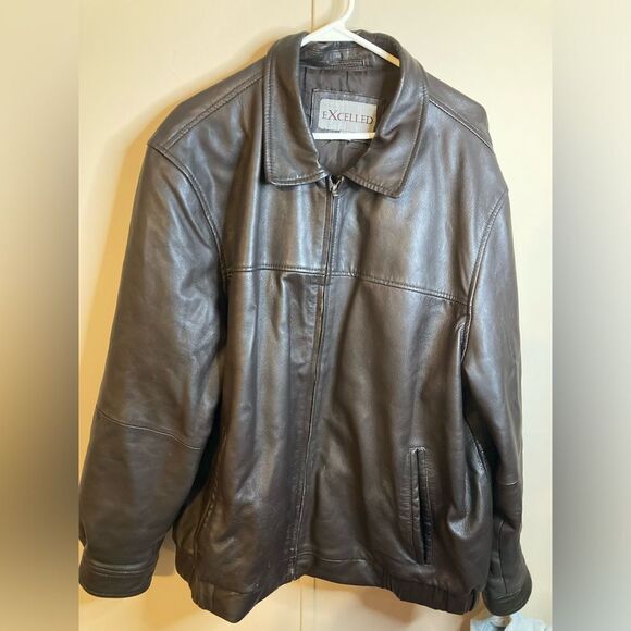 Excelled Black Leather Bomber Jacket, Size XL